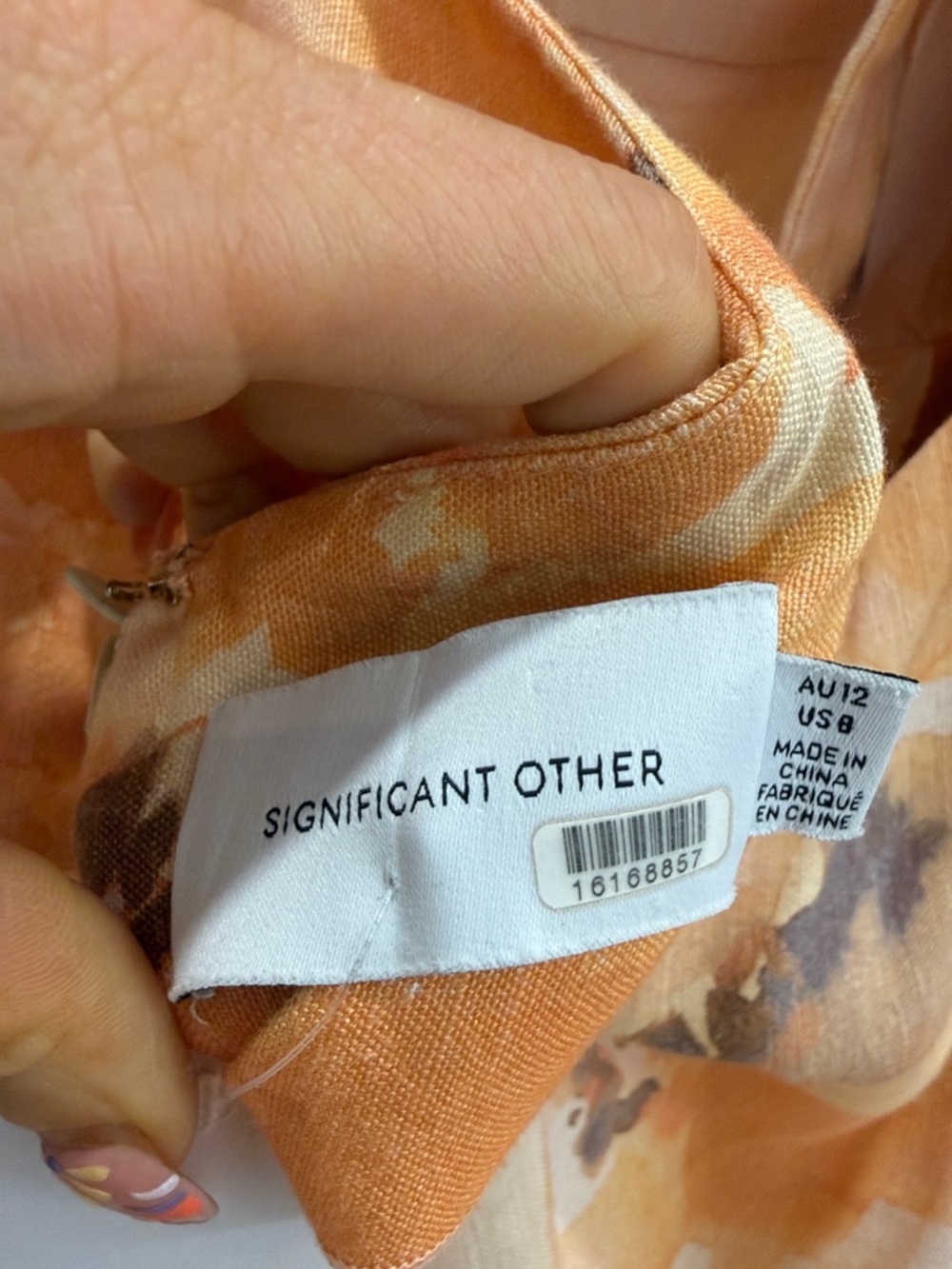 Puff-Sleeve Mini Dress in Soft Orange Watercolor - Picture 7 of 8